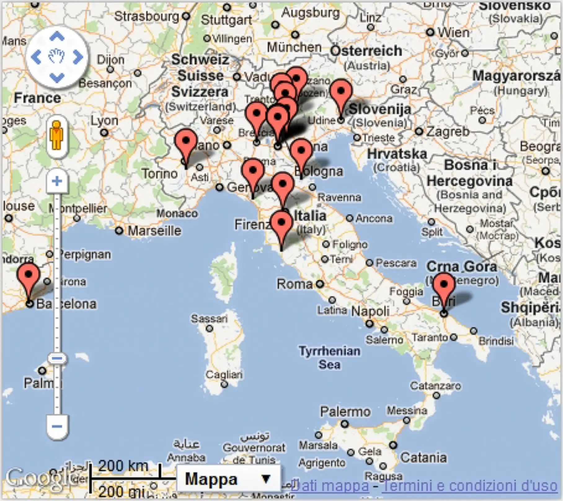 Mappa delle prime consegne in Italia